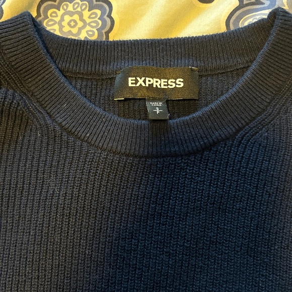 EXPRESS Mens Size S Burgundy/Dark blue 100% Cotton Pullover Sweater Crew Neck - Picture 6 of 9